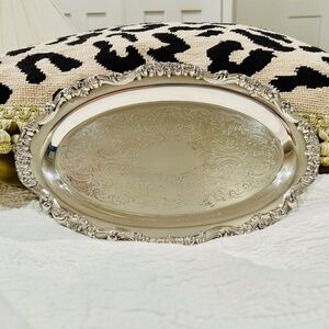 N5-Vintage 1960's Poole Silver Co "Lancaster Rose" Silver Plate Oval Tray